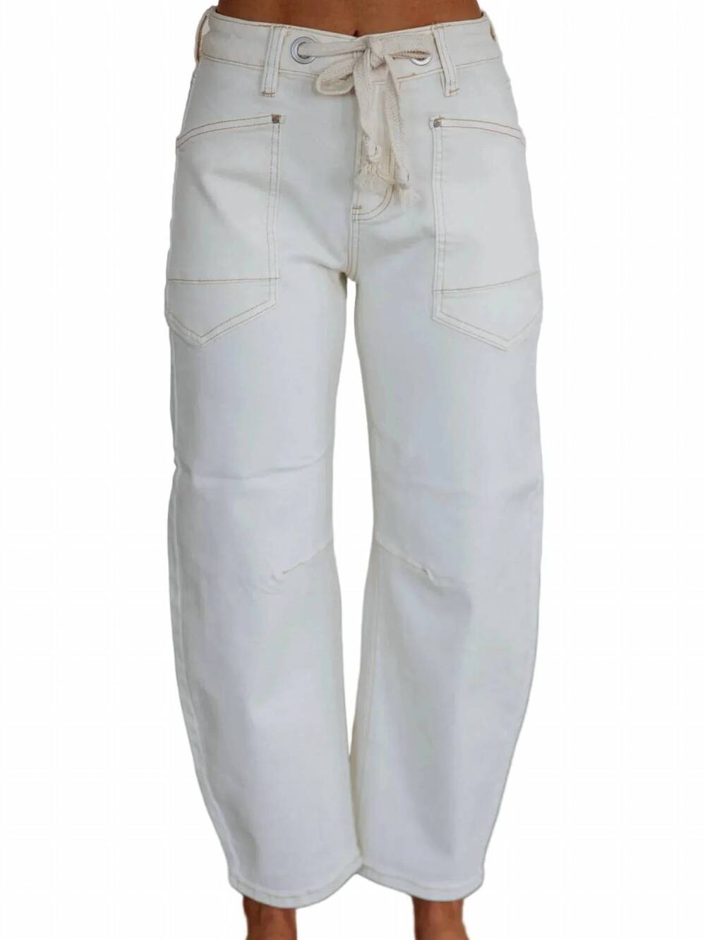 NEW RISEN high-rise barrel jeans in white